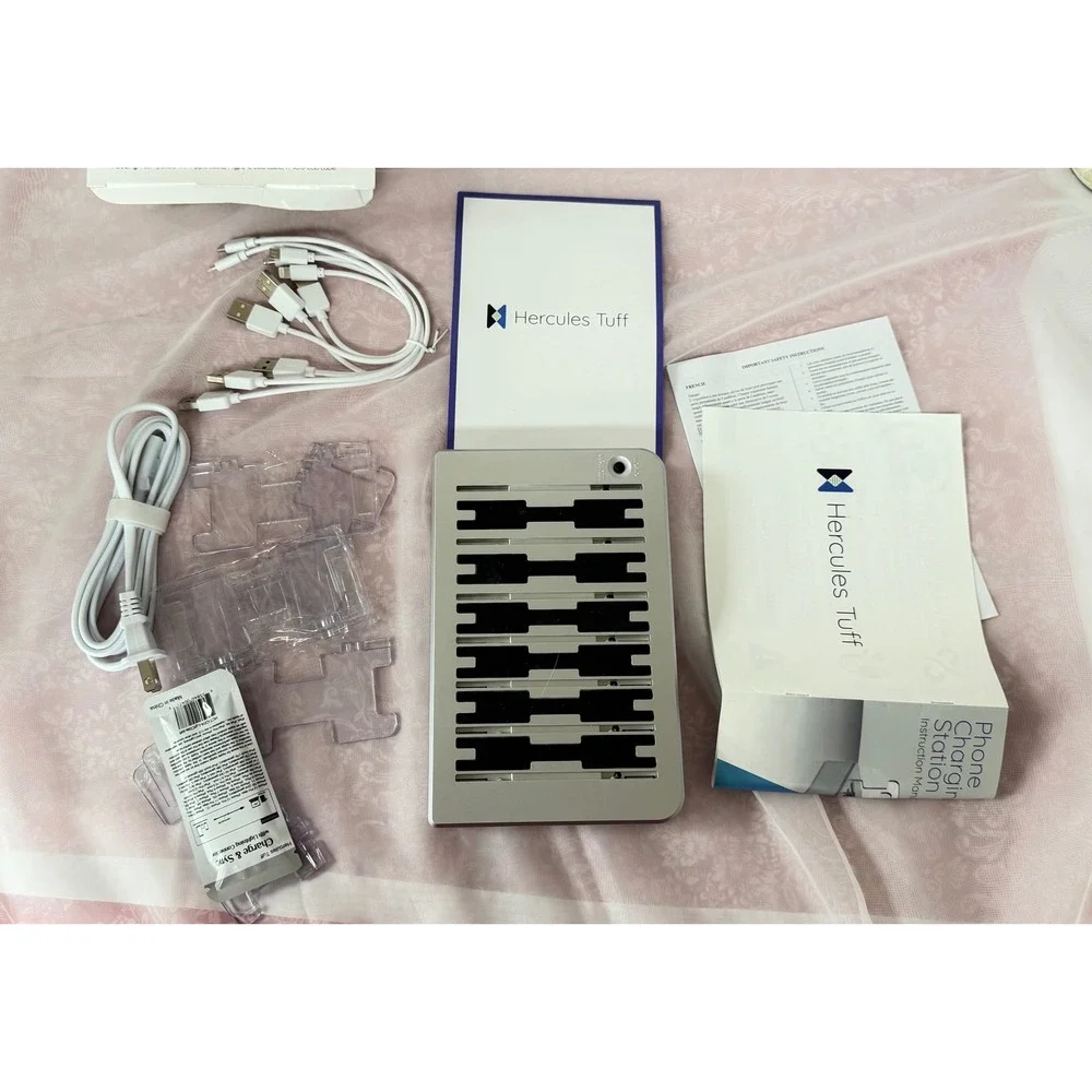 Hercules Tuff 6-Port Charging Station Silver Multi Device Dock HT-CS-6 w/ Cables